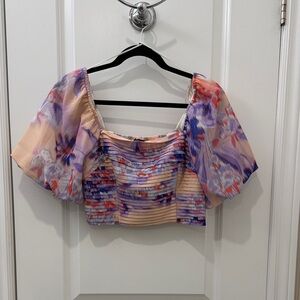 Dynamite Floral Puff Sleeve Cropped Blouse